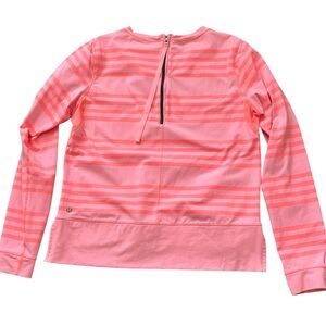 Lululemon Run Warm Up Crew Ocean Stripe Pullover Top Coral Orange Pink Womens 8